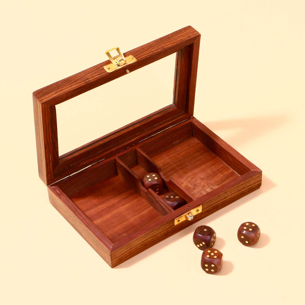 Wooden Box With Dice Set