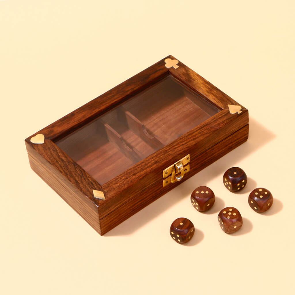 Wooden Box With Dice Set