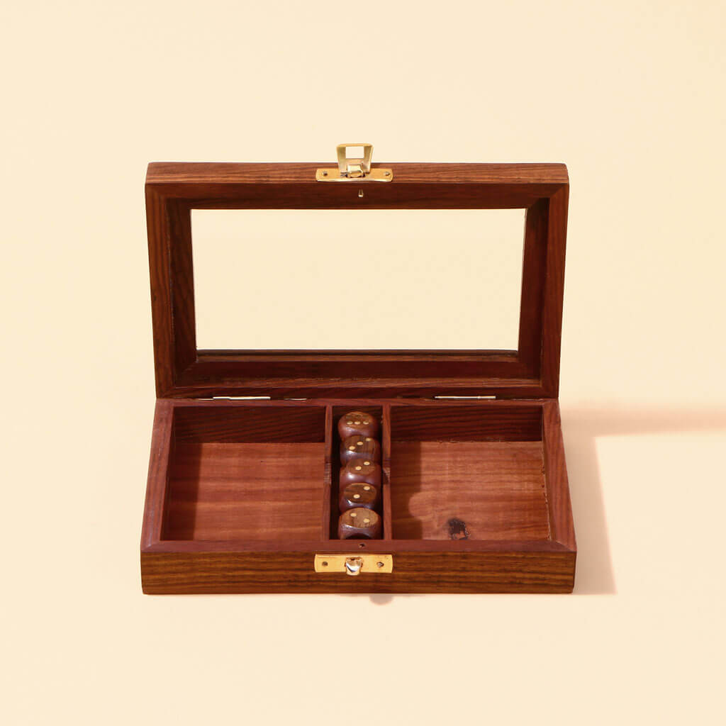 Wooden Box With Dice Set