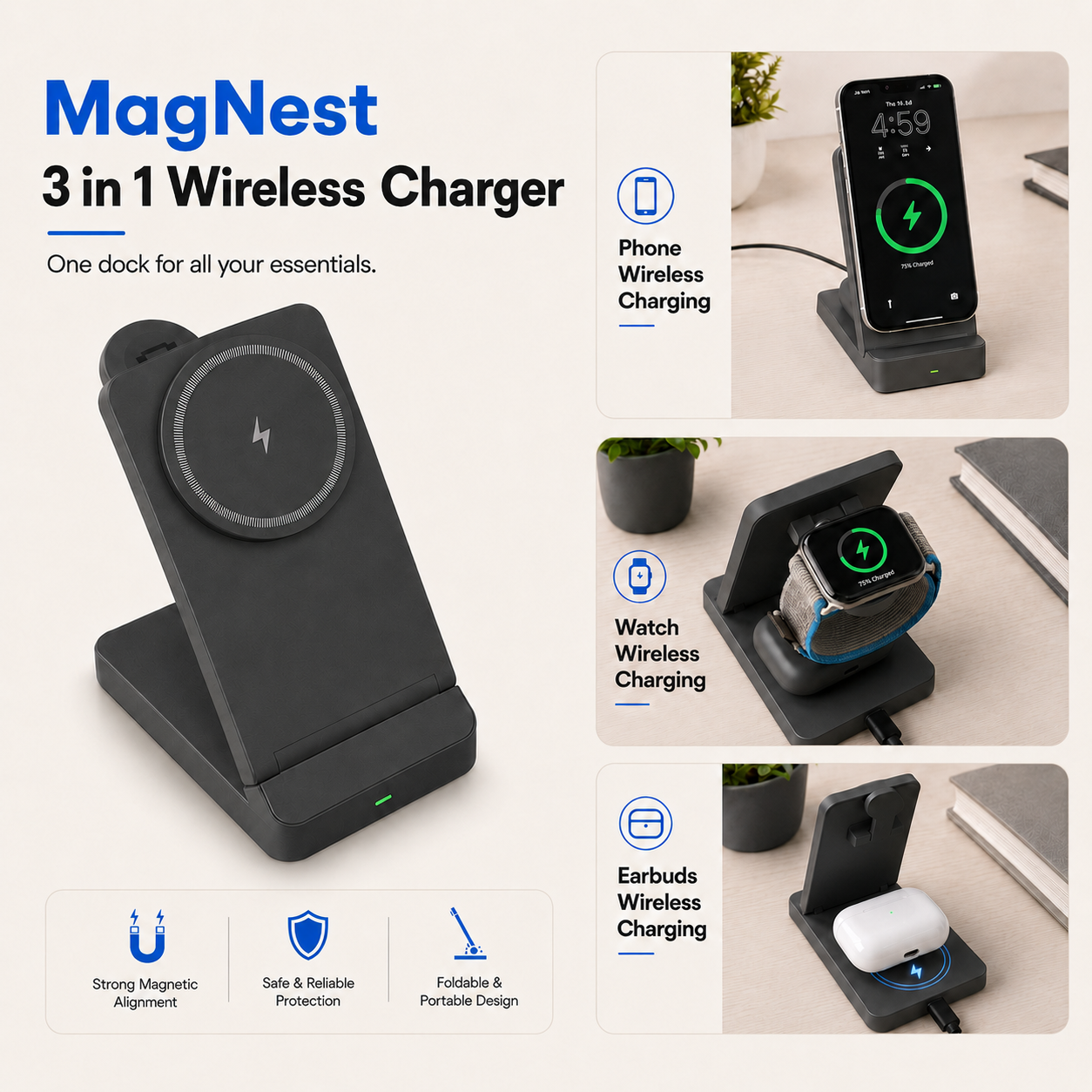 MagNest 3-in-1 Wireless Charger