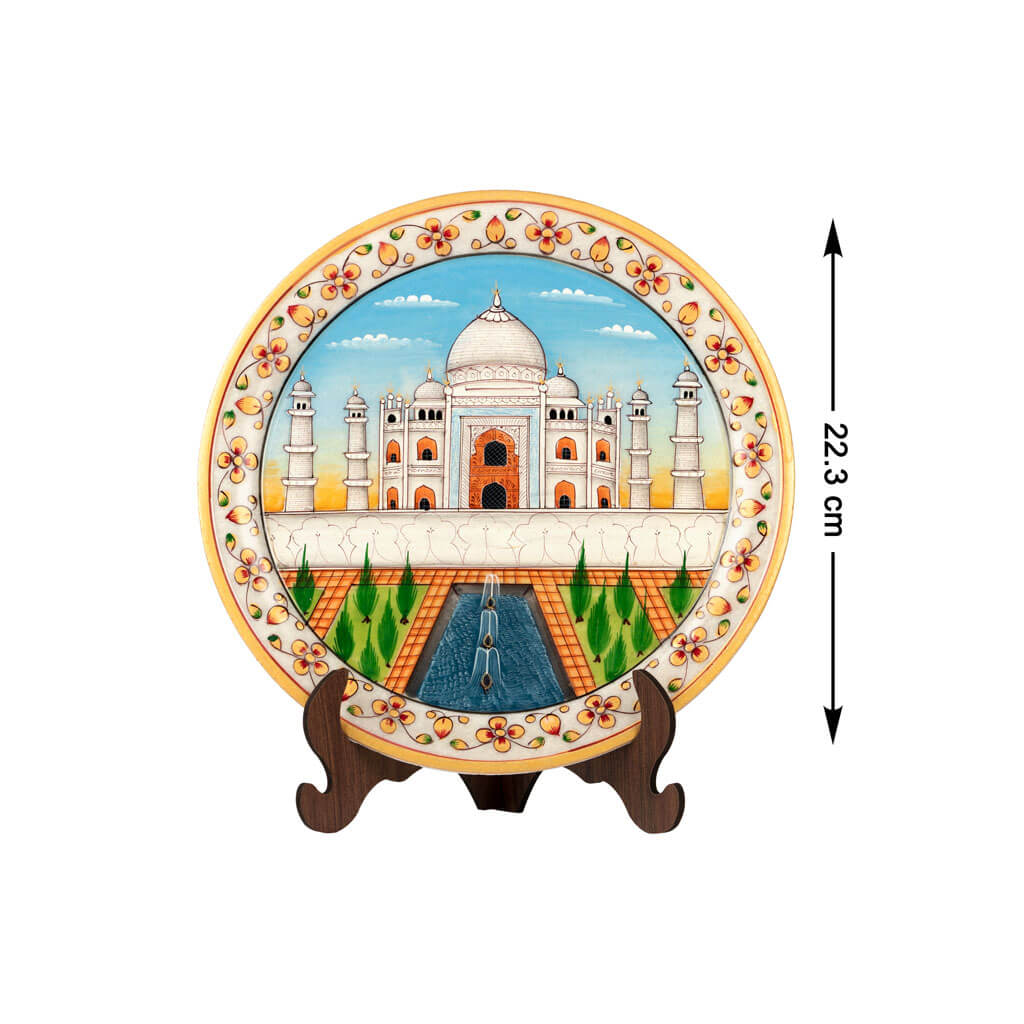 Hand Painted Taj Mahal Decorative Plate With Stand