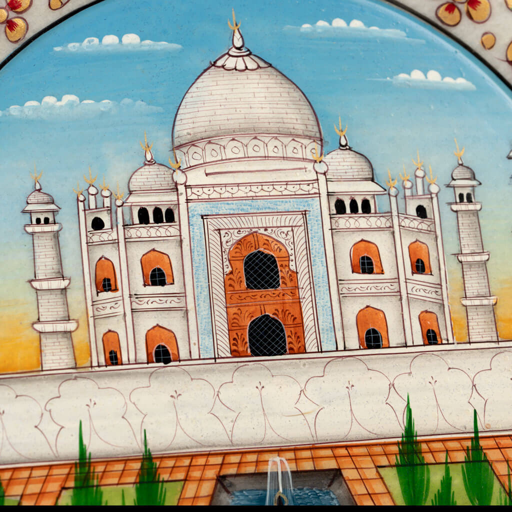 Hand Painted Taj Mahal Decorative Plate With Stand