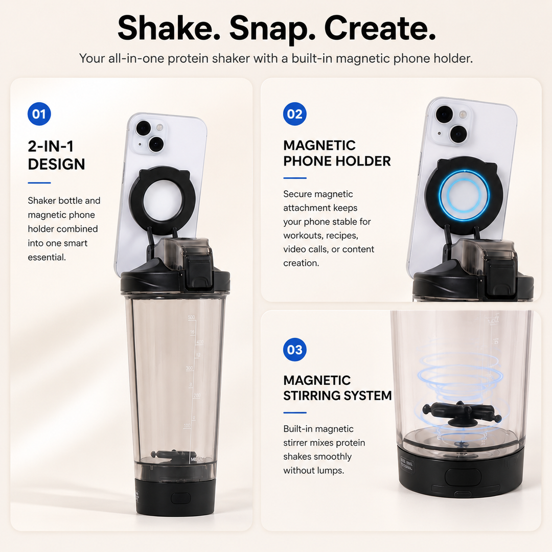 ShakerMate Electric Shaker with Magnetic Phone Stand