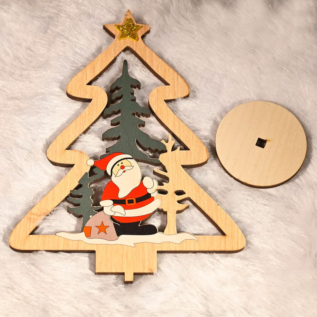 Wooden Christmas Table Decor – Santa & Tree Scene