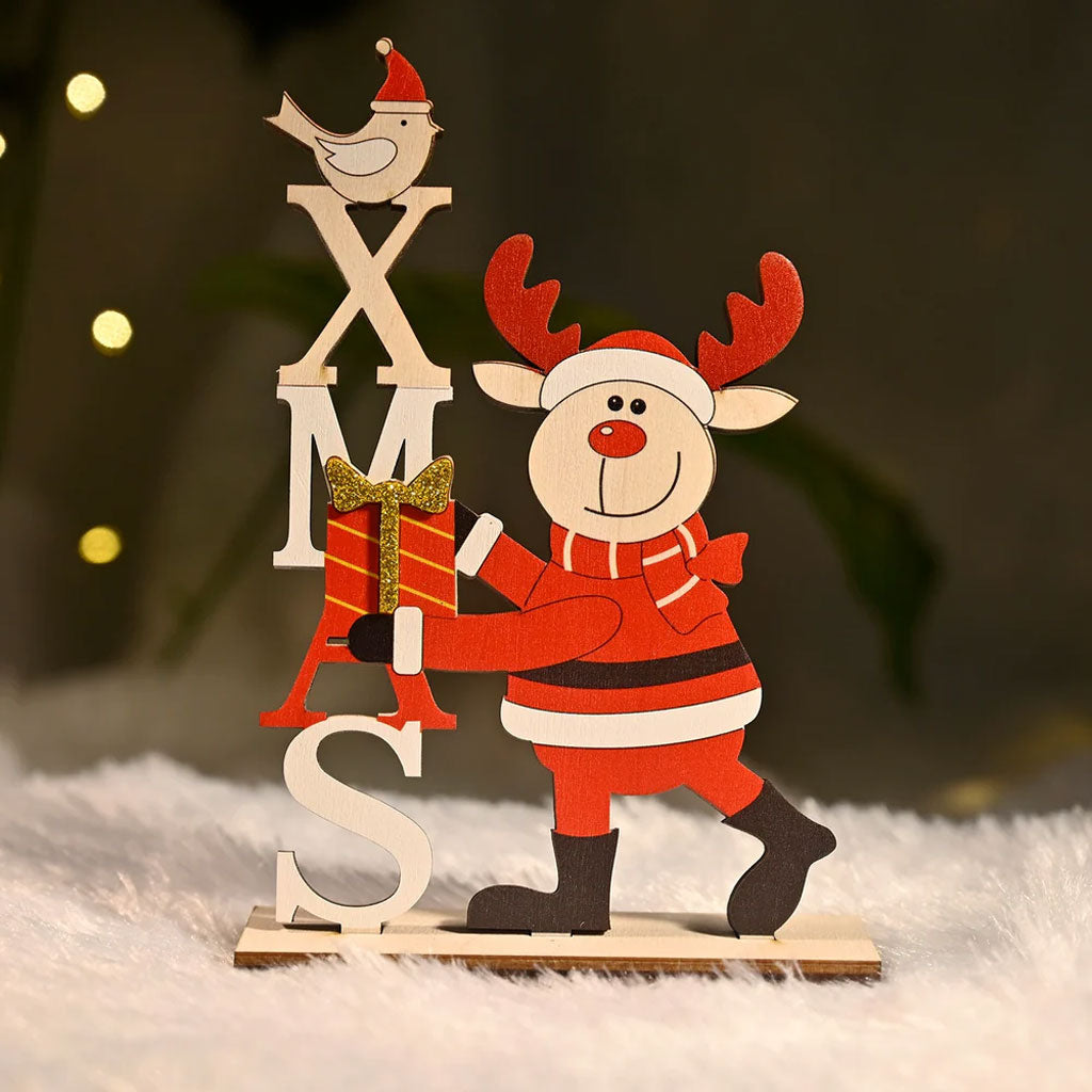 Wooden Christmas Table Decor – Santa Reindeer with XMAS