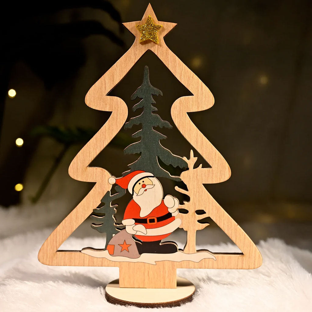 Wooden Christmas Table Decor – Santa & Tree Scene