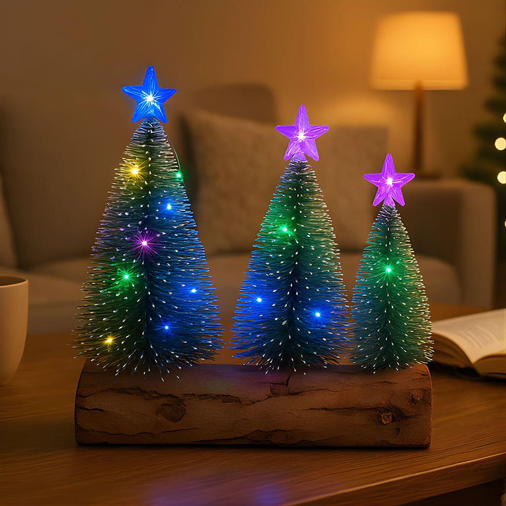 Set of 3 Mini Christmas Trees on Wooden Base