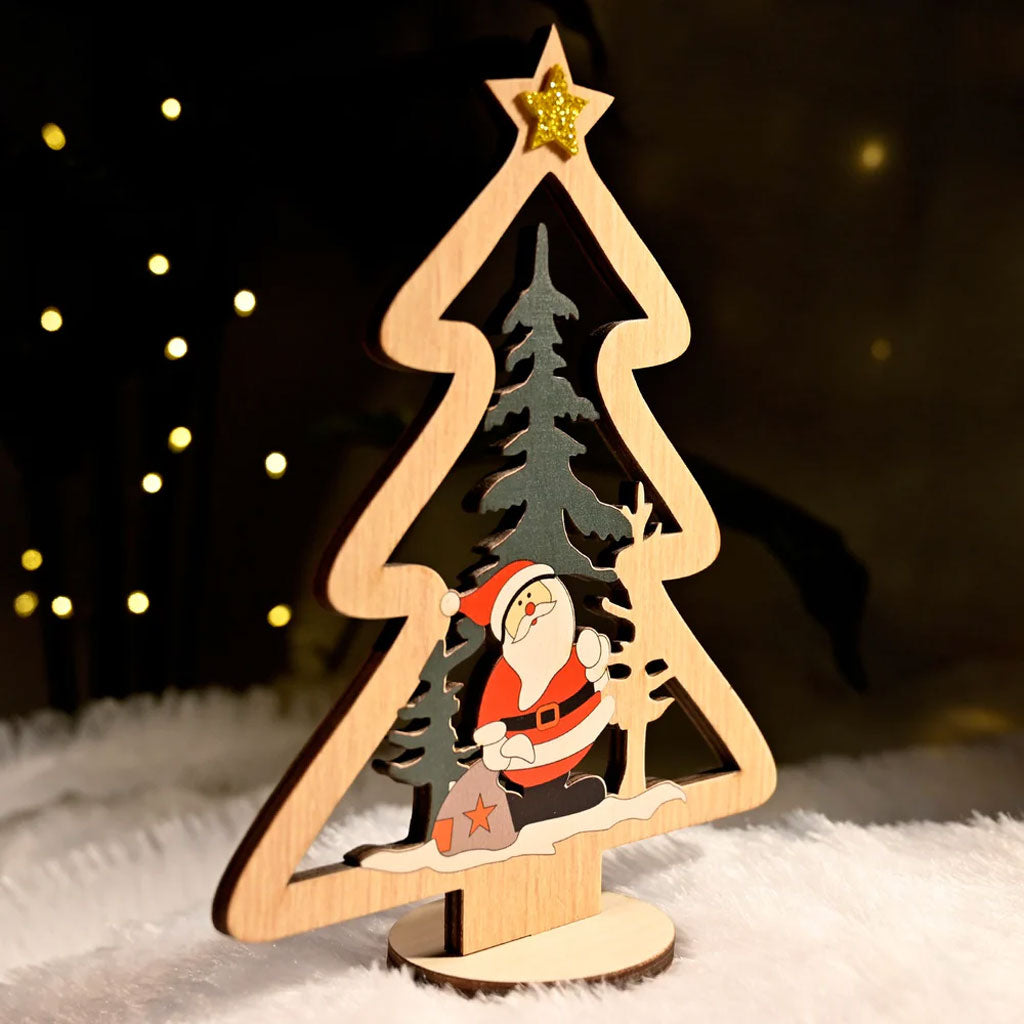 Wooden Christmas Table Decor – Santa & Tree Scene