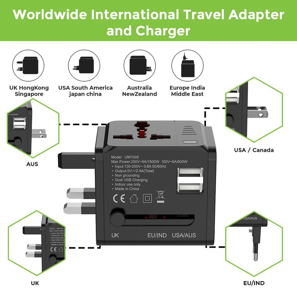 Travel Adapter With USB-A Ports