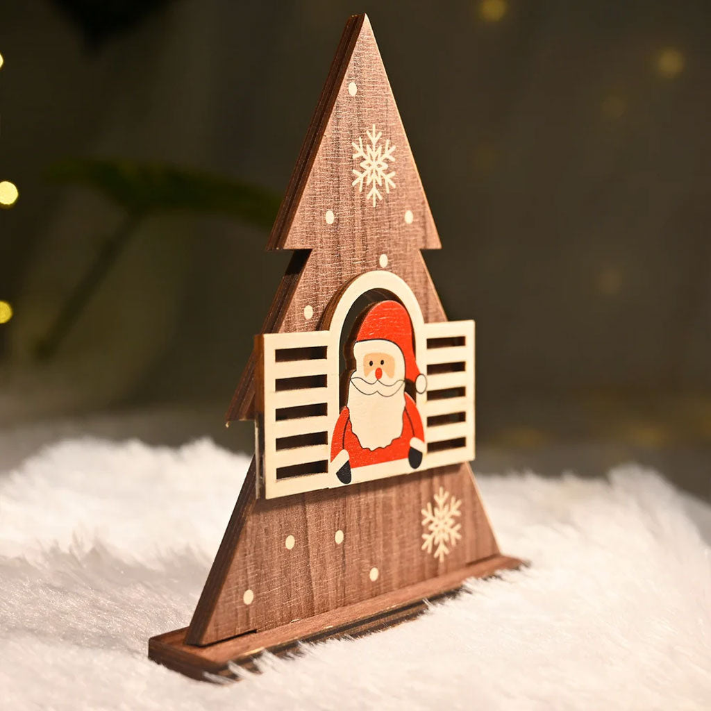 Wooden Christmas Table Decor – 3D Santa Window Scene