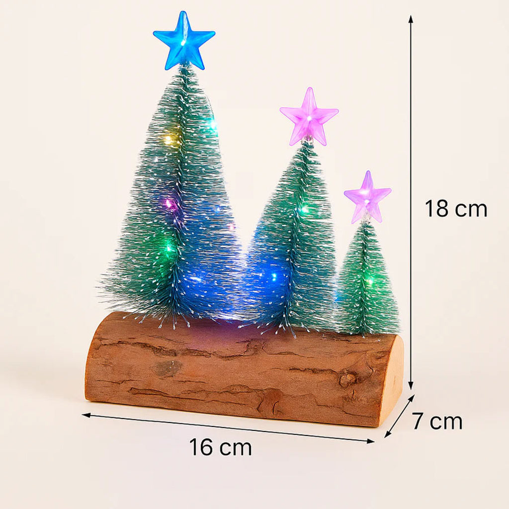 Set of 3 Mini Christmas Trees on Wooden Base