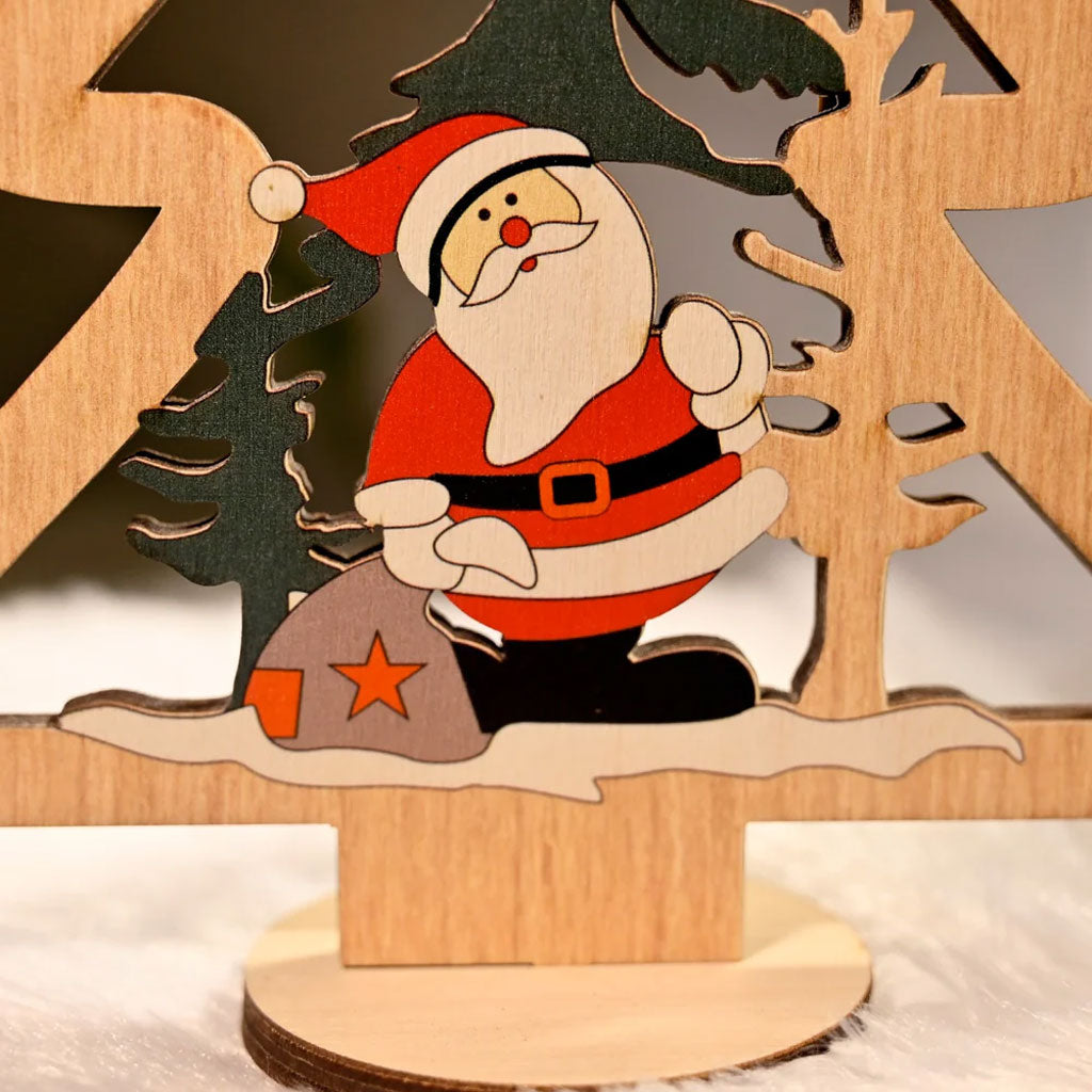 Wooden Christmas Table Decor – Santa & Tree Scene