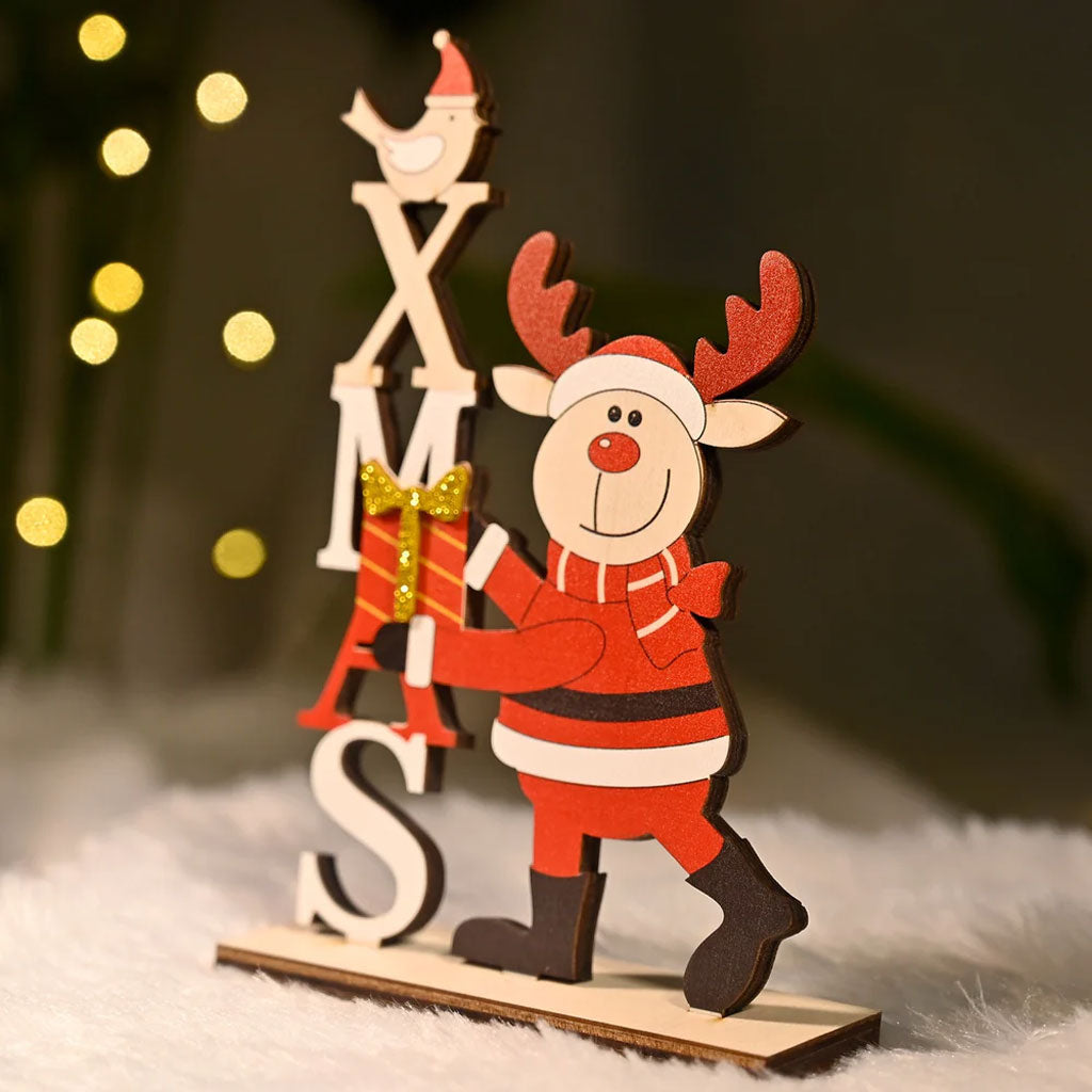 Wooden Christmas Table Decor – Santa Reindeer with XMAS