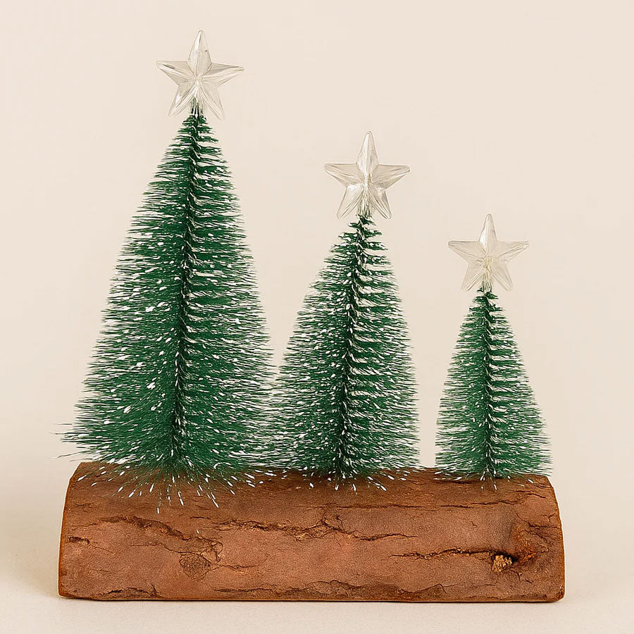 Set of 3 Mini Christmas Trees on Wooden Base