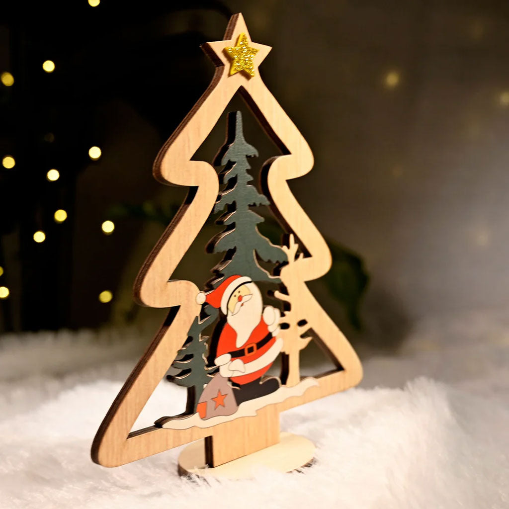 Wooden Christmas Table Decor – Santa & Tree Scene