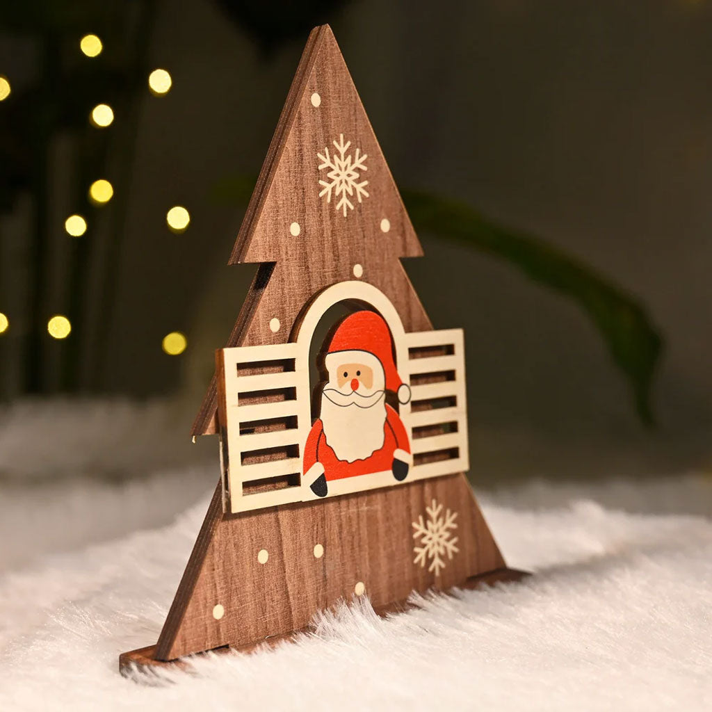 Wooden Christmas Table Decor – 3D Santa Window Scene