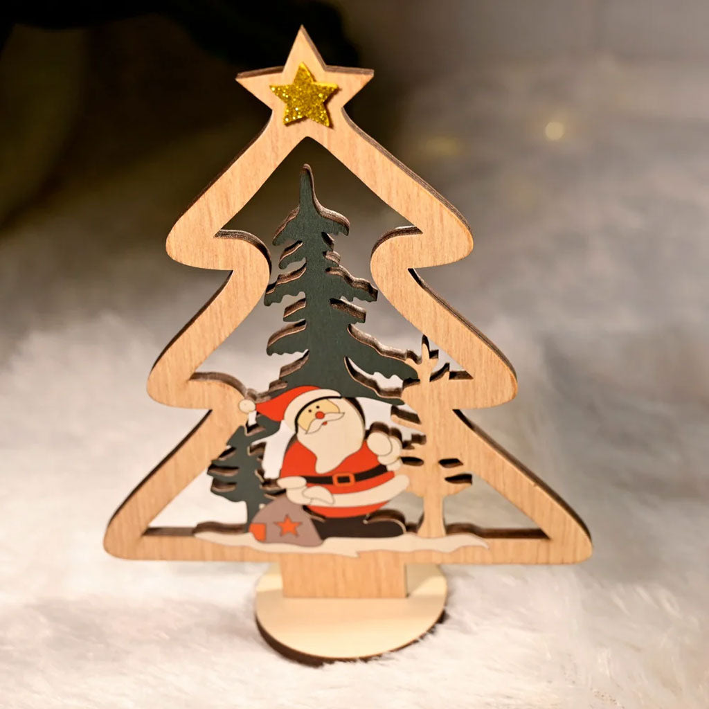 Wooden Christmas Table Decor – Santa & Tree Scene