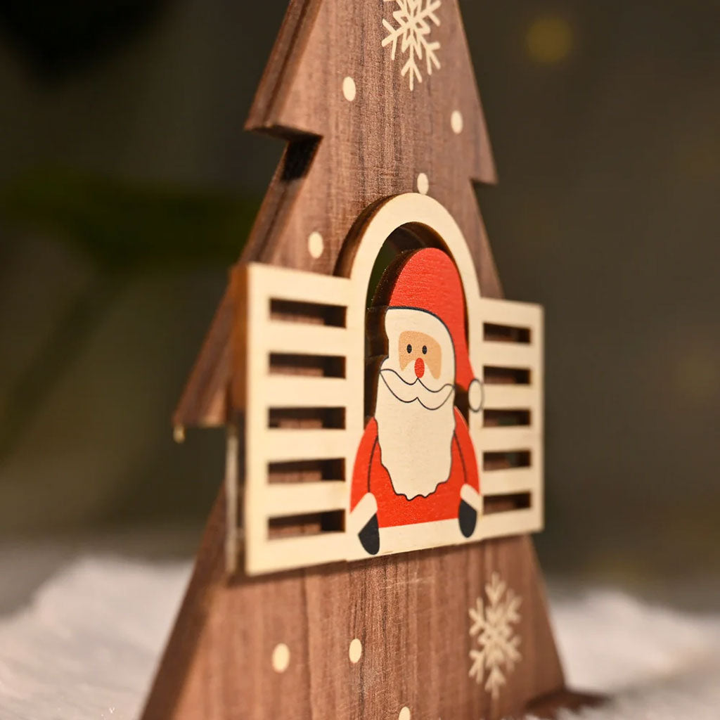 Wooden Christmas Table Decor – 3D Santa Window Scene