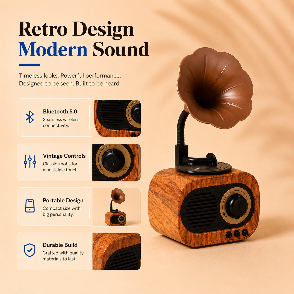 Vintage Gramophone Bluetooth Speaker