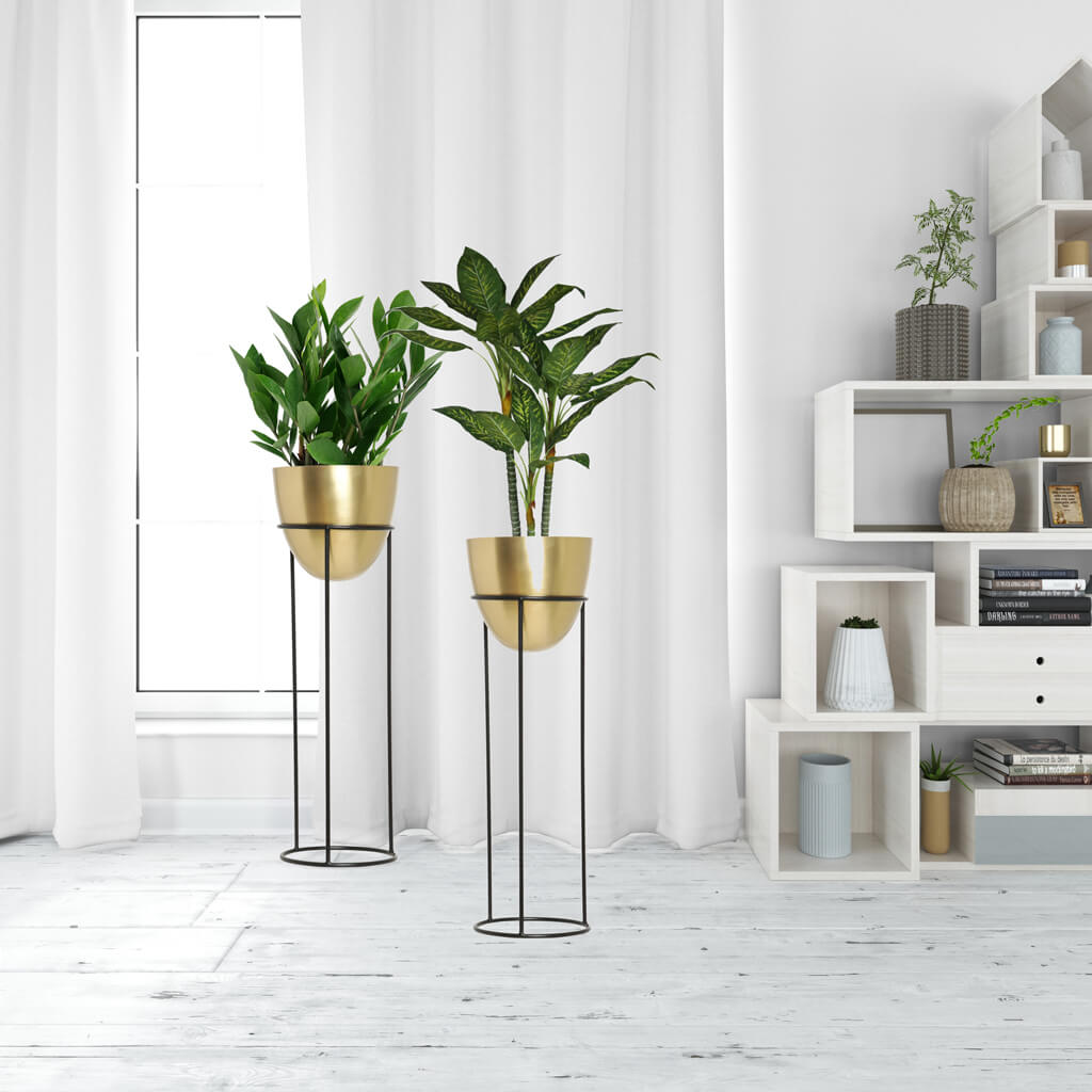 Gold Metal Planter With Stand