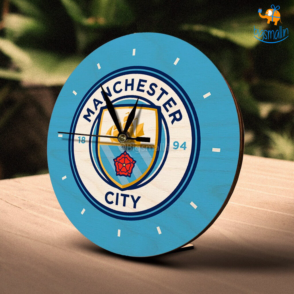 Manchester City Wooden Table Clock