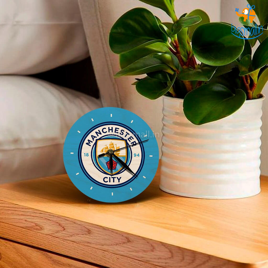 Manchester City Wooden Table Clock