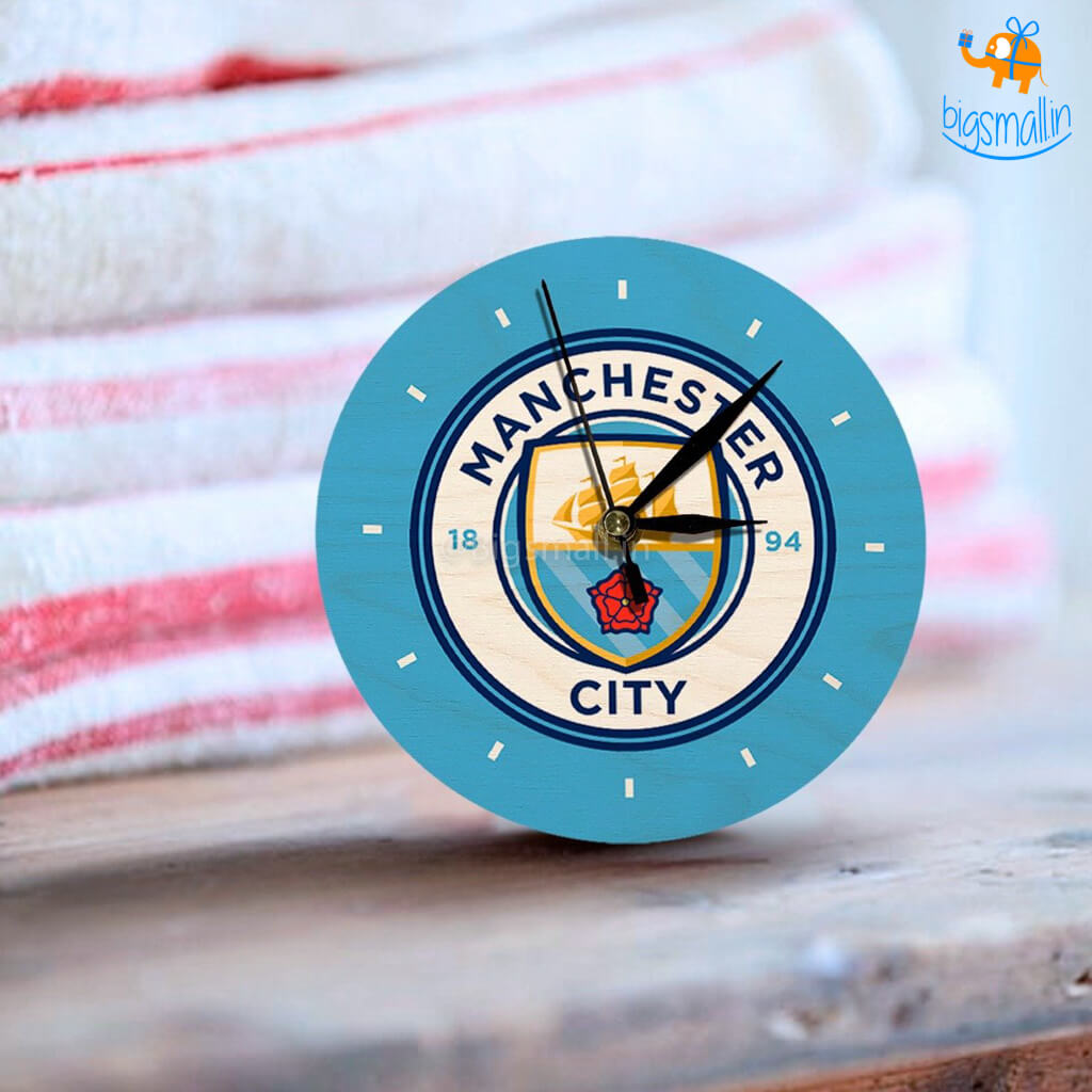 Manchester City Wooden Table Clock