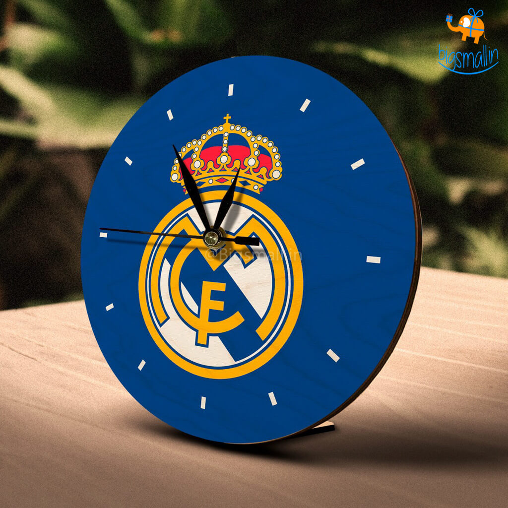 Real Madrid Wooden Table Clock