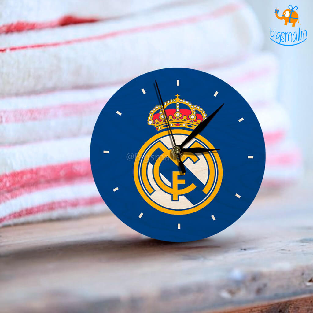 Real Madrid Wooden Table Clock