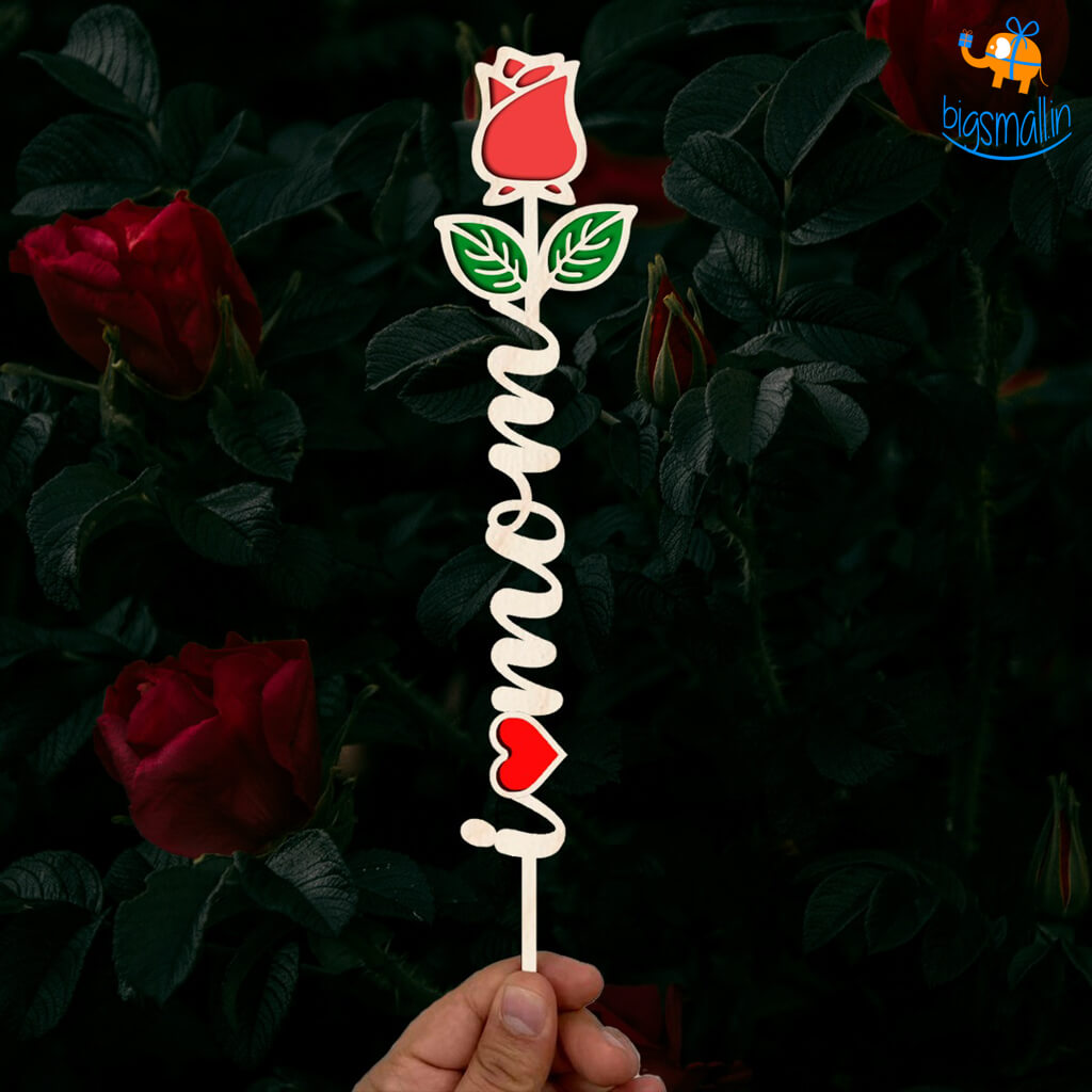 I Love Mom Wooden Rose