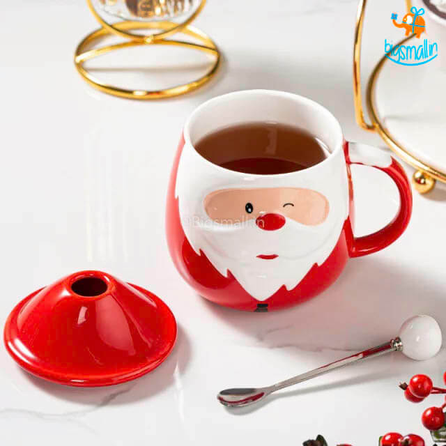 Santa Mug with Lid & Spoon (Assorted Design)