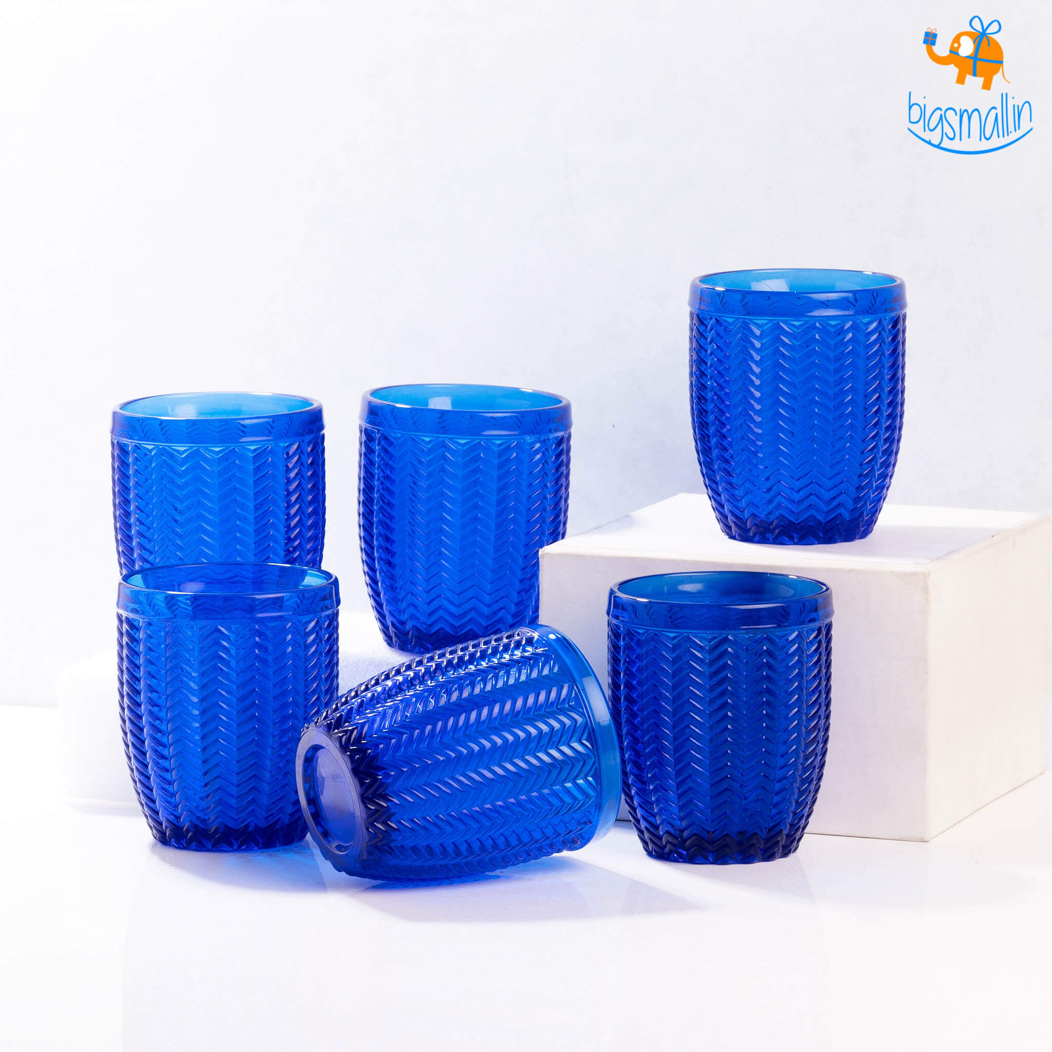 Azure Textured Glasses - Set of 6