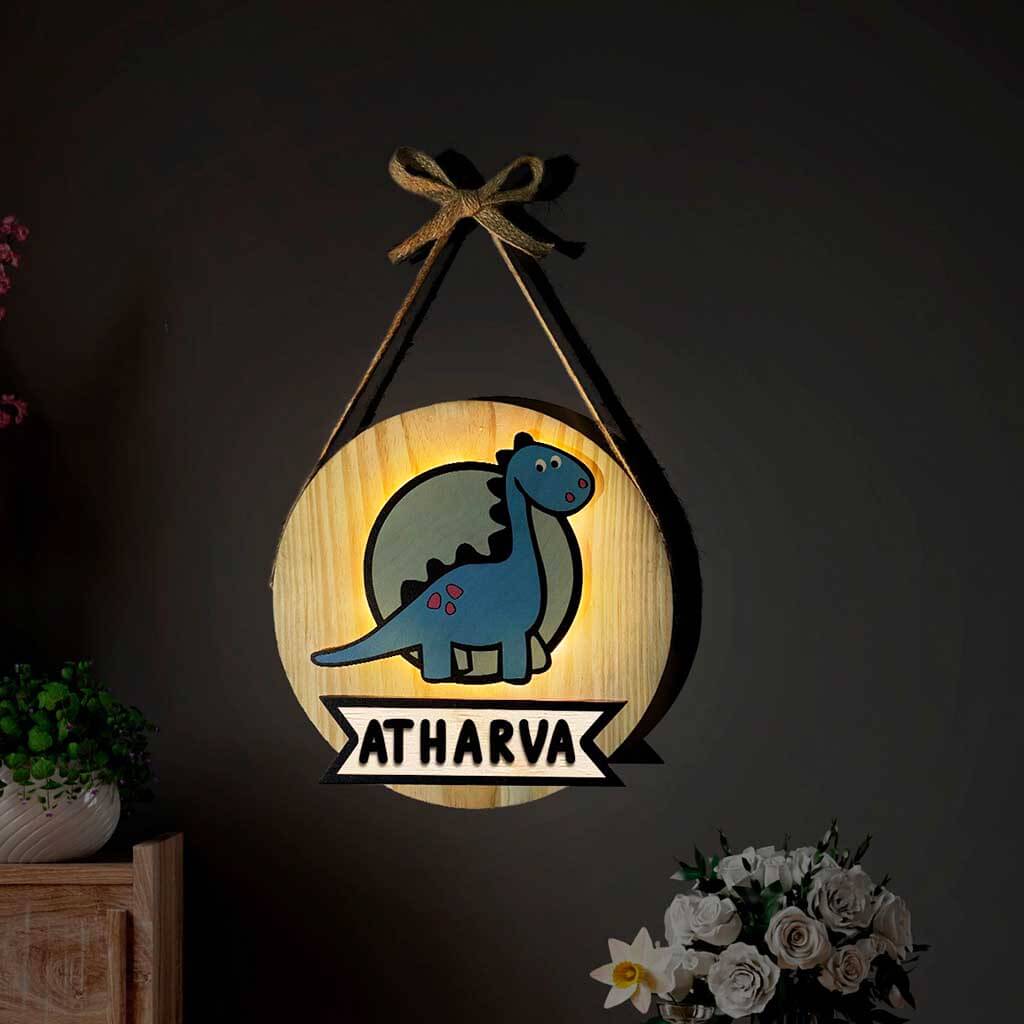 Personalized Wooden Dino Wall Lamp