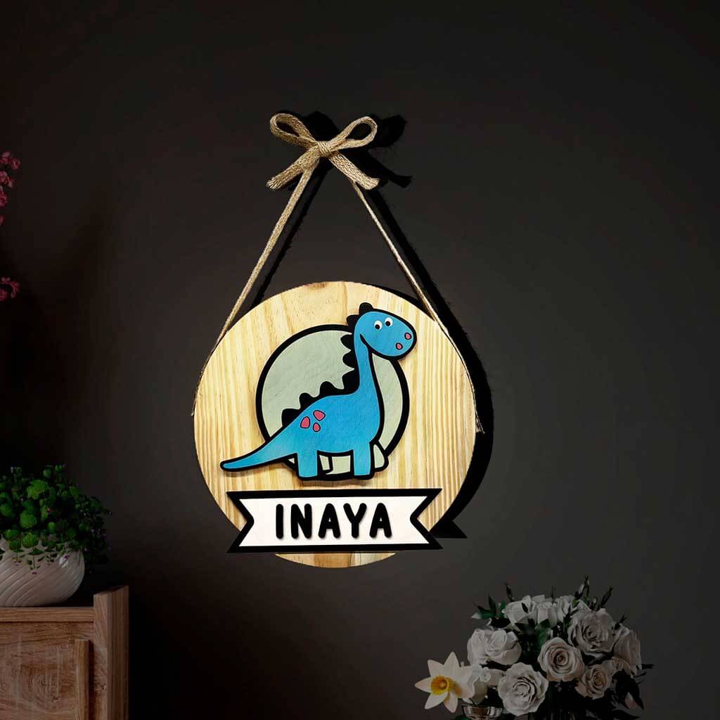 Personalized Wooden Dino Wall Lamp