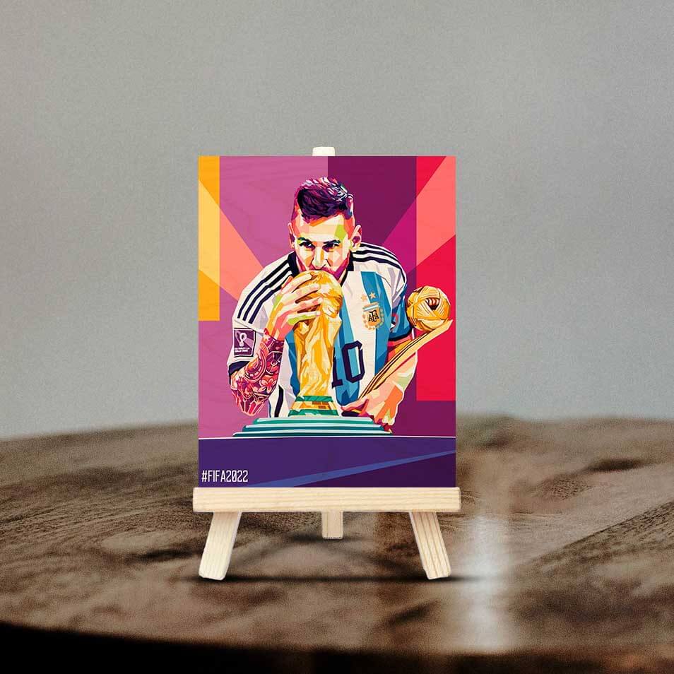 Messi Wooden Print With Easel Stand