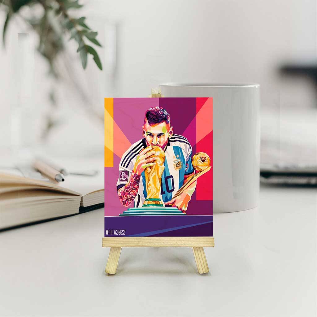 Messi Wooden Print With Easel Stand