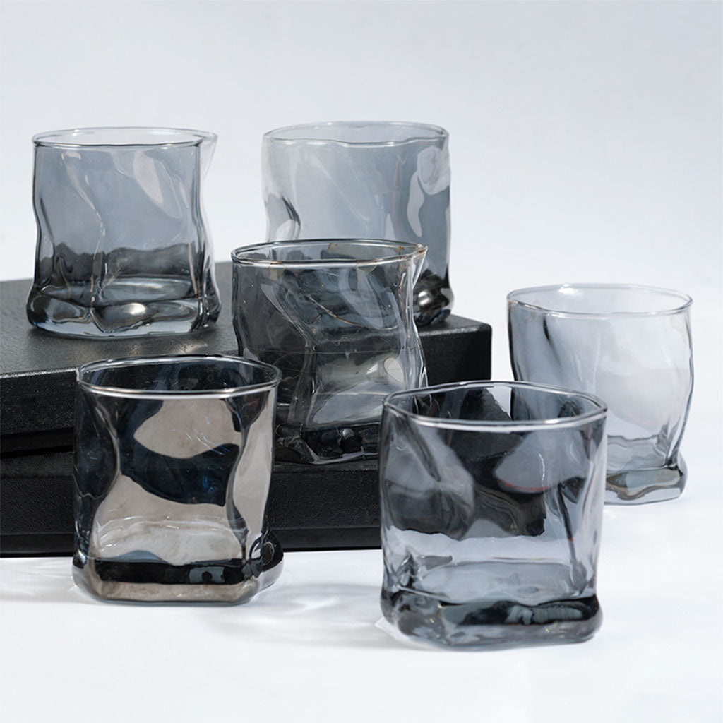 Black Twisted Fold Whiskey Glass - Set of 6