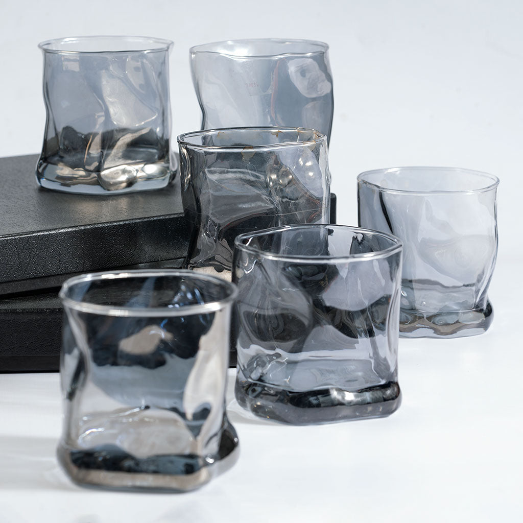 Black Twisted Fold Whiskey Glass - Set of 6