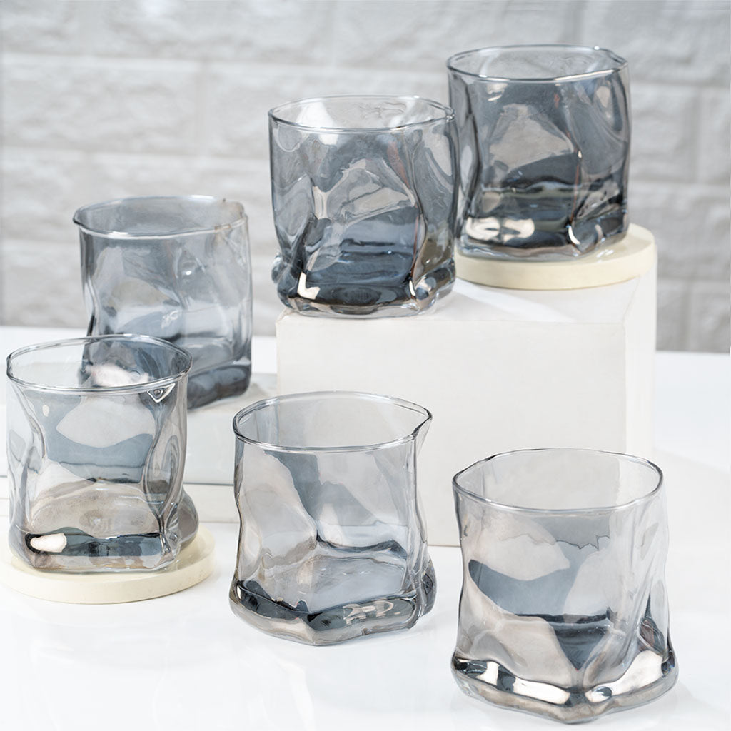 Black Twisted Fold Whiskey Glass - Set of 6