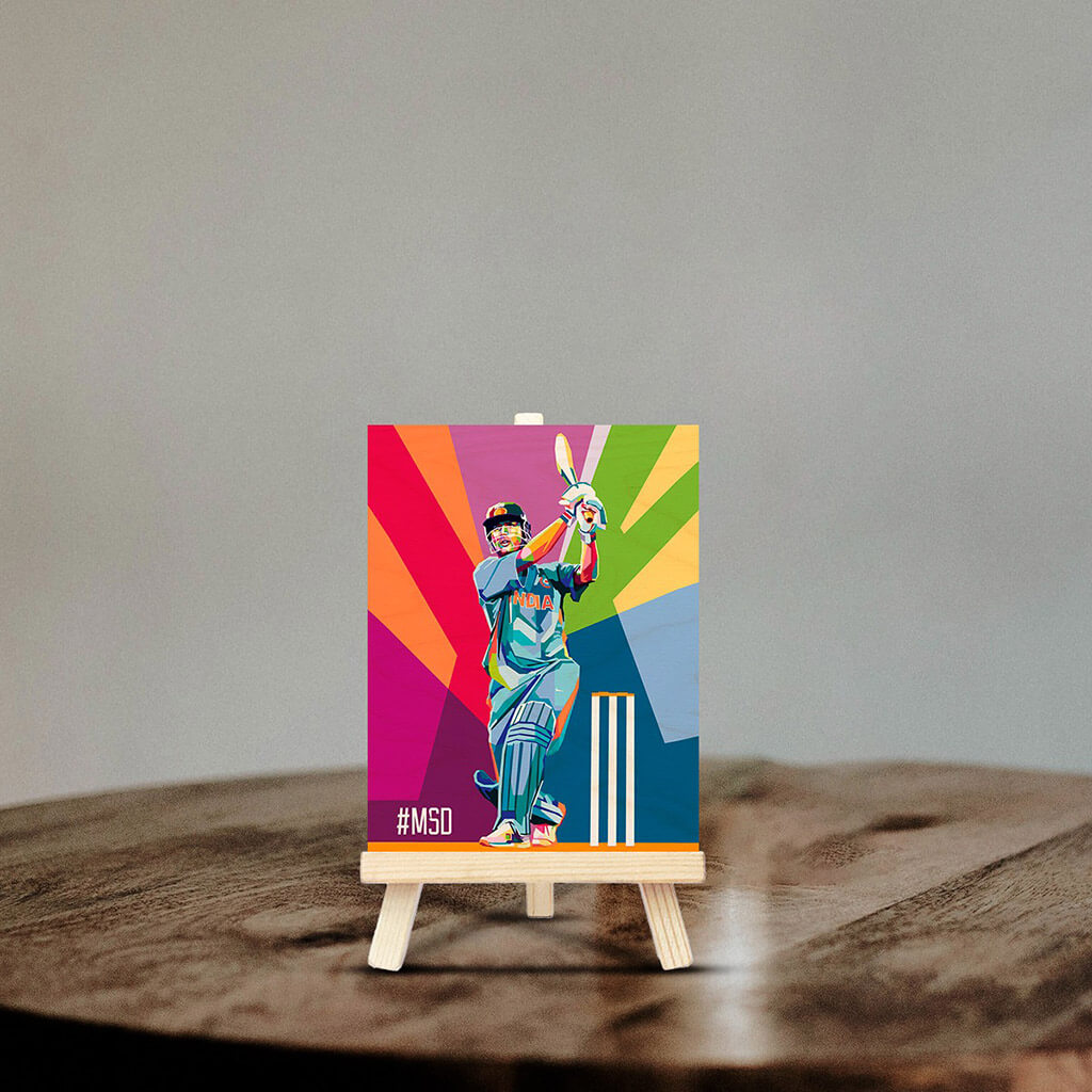 Dhoni Wooden Print With Easel Stand