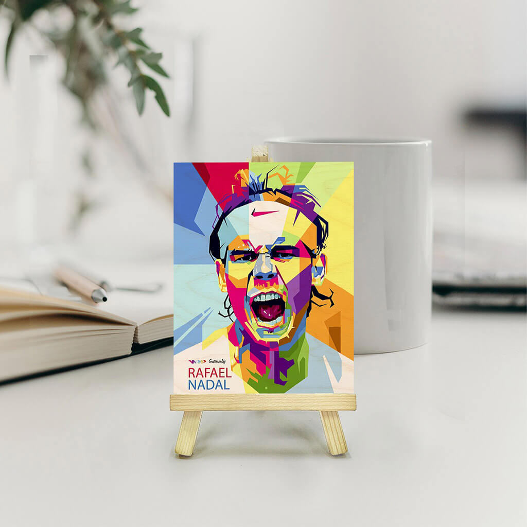 Rafael Nadal Wooden Print With Easel Stand