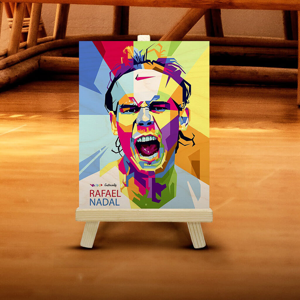 Rafael Nadal Wooden Print With Easel Stand