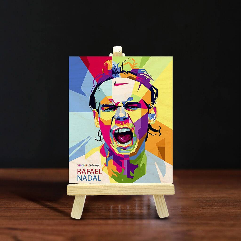Rafael Nadal Wooden Print With Easel Stand