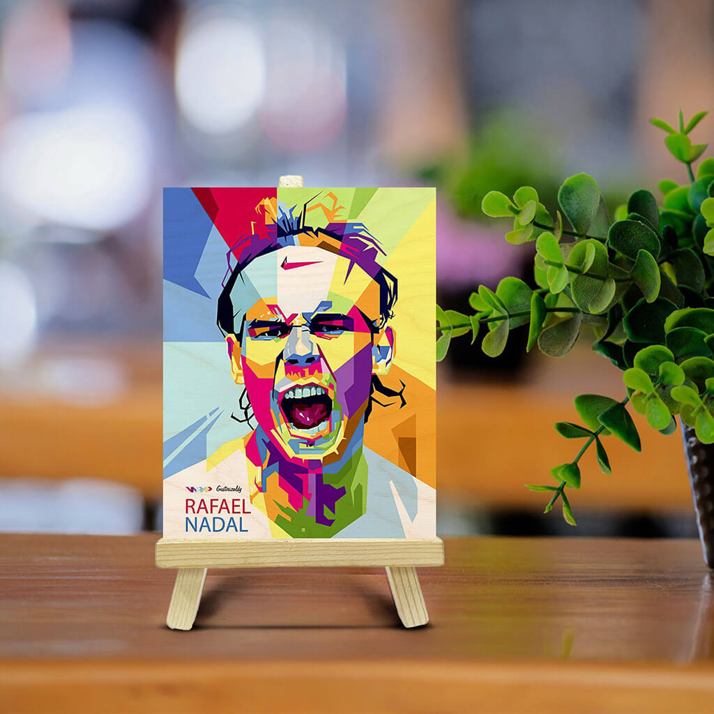 Rafael Nadal Wooden Print With Easel Stand