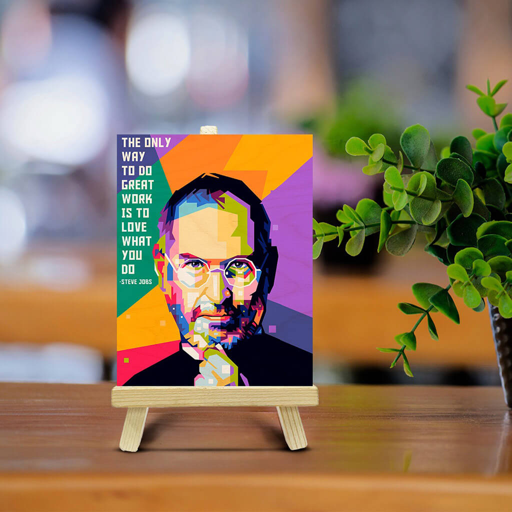 Steve Jobs Wooden Print With Easel Stand