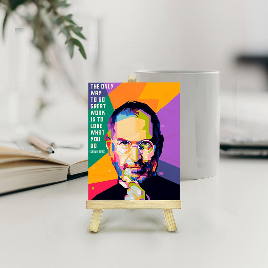 Steve Jobs Wooden Print With Easel Stand