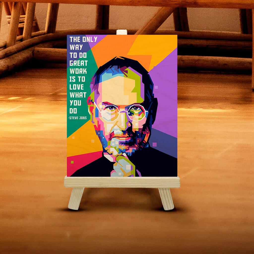 Steve Jobs Wooden Print With Easel Stand