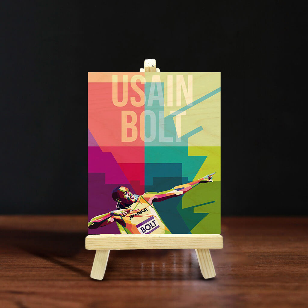 Usain Bolt Wooden Print With Easel Stand