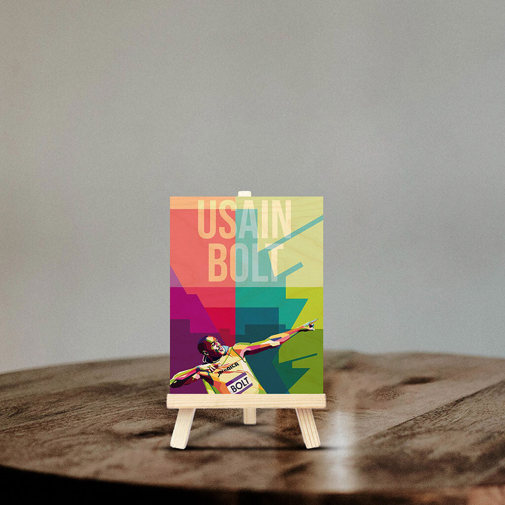 Usain Bolt Wooden Print With Easel Stand