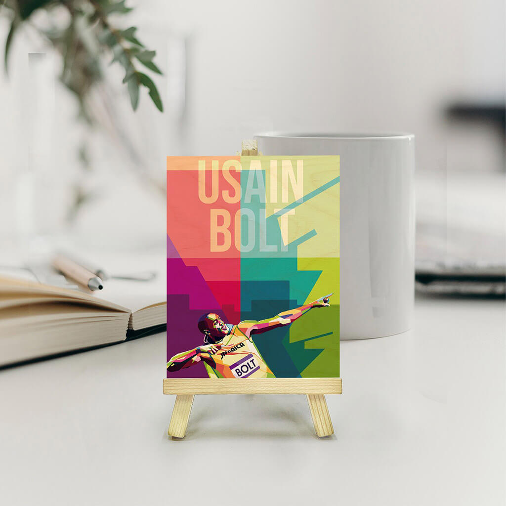 Usain Bolt Wooden Print With Easel Stand